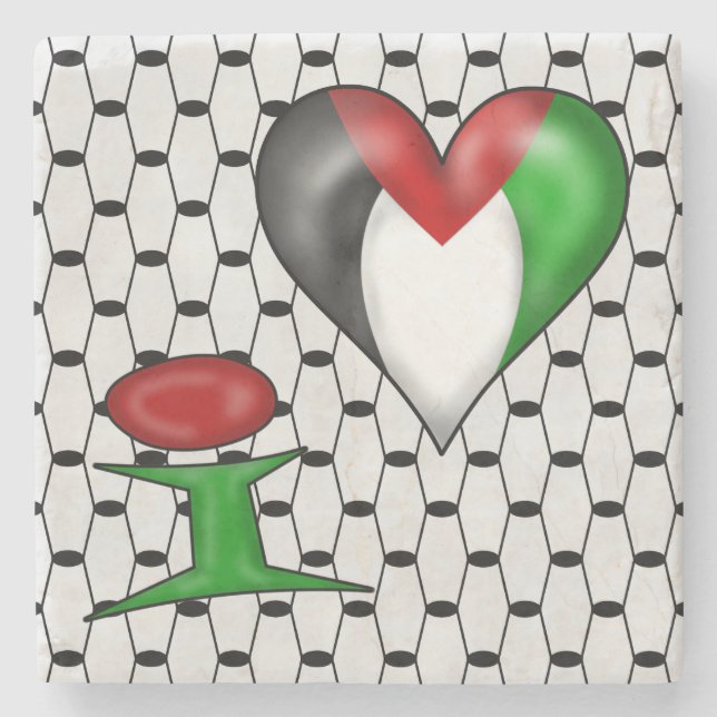 Porta-copo De Pedra Eu amo Palestina I Heart Palestine (Frente)