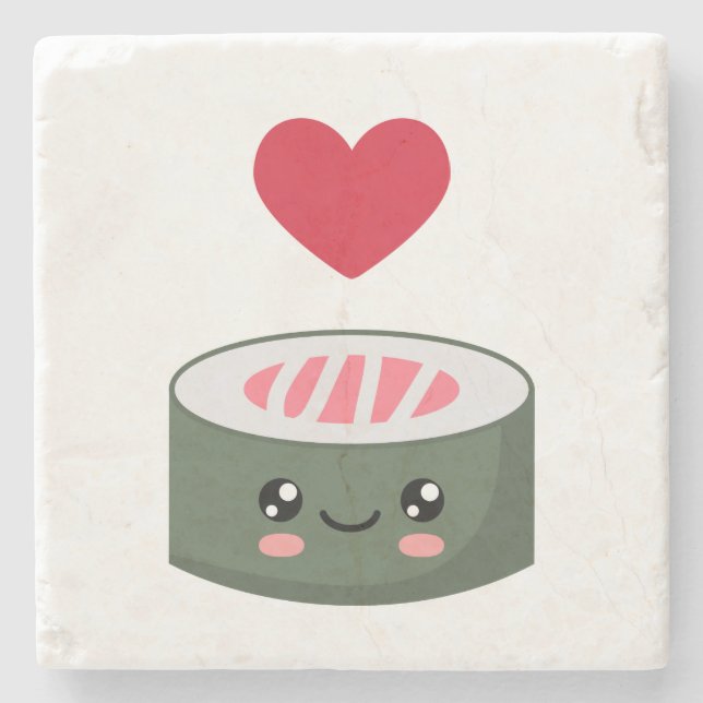 Porta-copo De Pedra Eu amo Sushi (Frente)