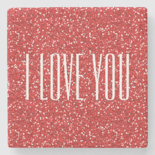 Porta-copo De Pedra Eu Amo Você Falsa Glitter ou Seu Próprio Texto