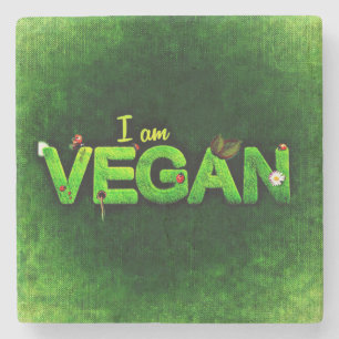 Porta-copo De Pedra Eu Sou Vegan Escrito Com Uma Textura De Natureza G