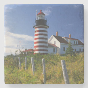 Porta-copo De Pedra EUA, Maine, Lubec. Farol West Quoddy Head