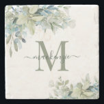 Porta-copo De Pedra Eucalyptus Botanical Greenery Monograma Elegante<br><div class="desc">Elegante Monograma Botânico Floral Monograma Monograma Marble Portas copos com nosso adorável sábio eucalipto verde e verde-azul empoeirado e tipografia moderna. Fácil de personalizar com suas informações para uma porta copos simples. Entre em contato conosco em cedarandstring@gmail.com se precisar de assistência com o design ou produtos correspondentes.</div>