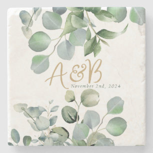 Porta-copo De Pedra Eucalyptus Dourado Glitter - Casamento Verde