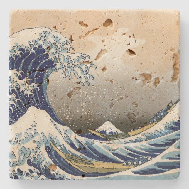 Porta-copo De Pedra Excelente Wave de Kanagawa | Hokusai | (Frente)
