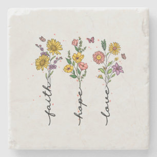 Porta-copo De Pedra Faith-Hope-Love