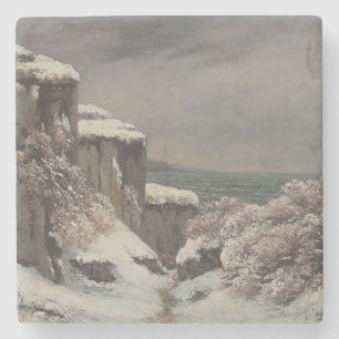 Porta-copo De Pedra Falaises au Bord de la Mer sous la Neige - Courbet