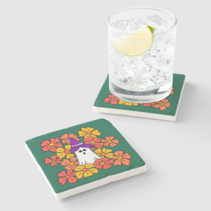 Porta-copo De Pedra Fall Floral Halloween Ghost