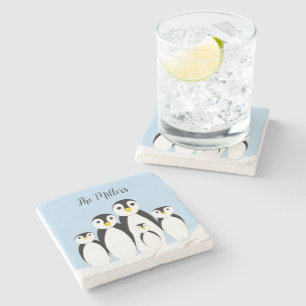 Porta-copo De Pedra Família de pinguins