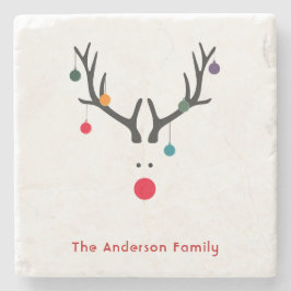 Porta-copo De Pedra Família de renas modernas minimalistas de Natal pe
