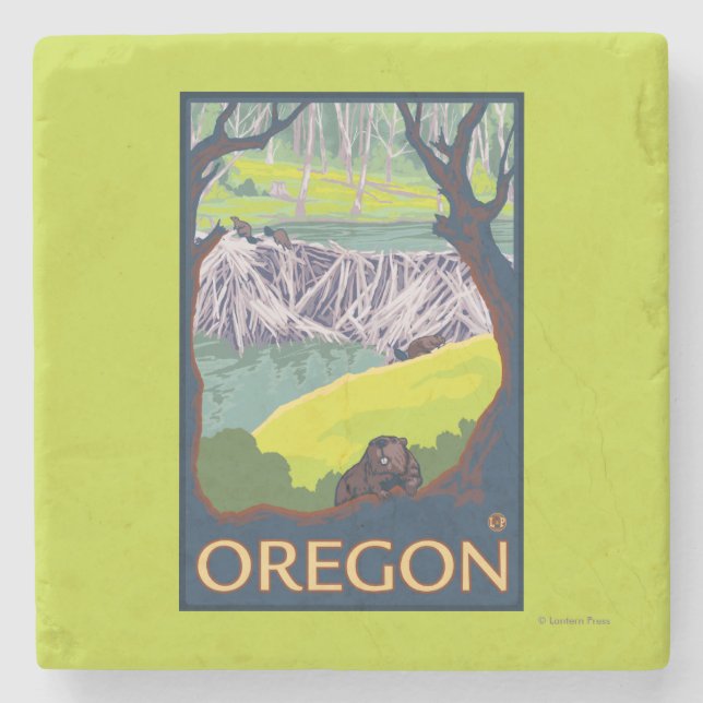 Porta-copo De Pedra Família dos castores (Frente)