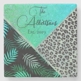 Porta-copo De Pedra Família Fern Leopard Glitter Tropical
