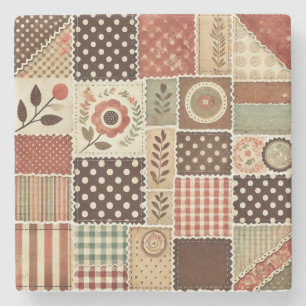 Porta-copo De Pedra Farmhouse Russo Terracotta Patchwork Quilt Floral