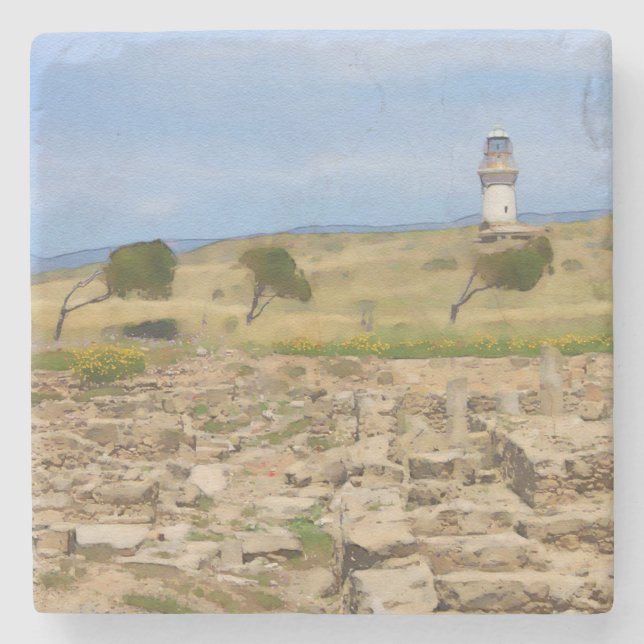 Porta-copo De Pedra Farol de aquarela (Frente)