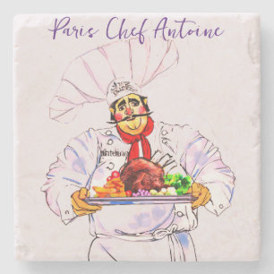 Porta-copo De Pedra Fat French Chef Antoine Servindo em Prata Púltimo