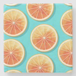 Porta-copo De Pedra Fatias Laranja no Azul