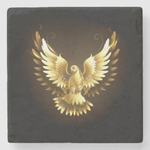 Porta-copo De Pedra Faux Gold Foil Peace Dove em Preto