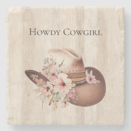 Porta-copo De Pedra Faux Rustic Cream Wood Rosa Rosa Rosa Cowgirl