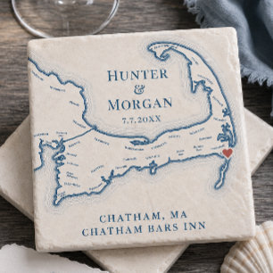 Porta-copo De Pedra Favor de Casamento Chatham Bars Inn Mapa Cape Cod