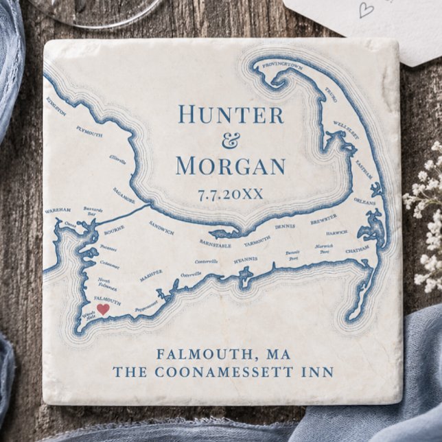 Porta-copo De Pedra Favor de Casamento Coonamessett Mapa Cape Cod (Coonamessett Inn Wedding Favor Cape Cod Map Stone Coaster Gift by Coastal Map Designs)