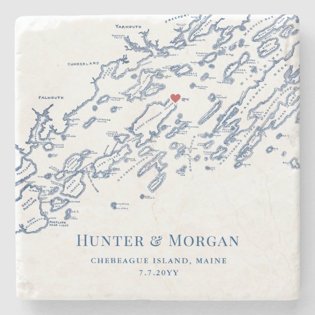 Porta-copo De Pedra Favor de Casamento de Destino de Chebeague Island  (Frente)
