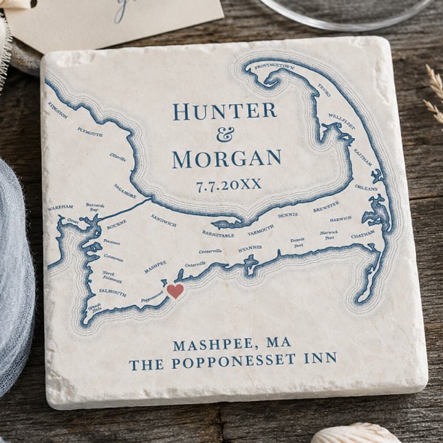Porta-copo De Pedra Favor de casamento Popponesset Inn Mapa Cape Cod (Popponesset Inn Wedding Favor Cape Cod Map Stone Coaster Gift by Coastal Map Designs.png)