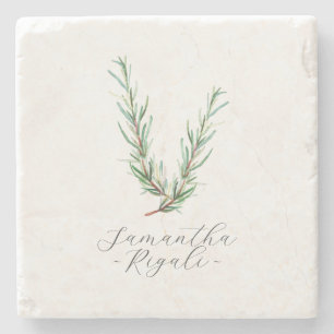 Porta-copo De Pedra Favor Personalizado Aquarela Alecrim
