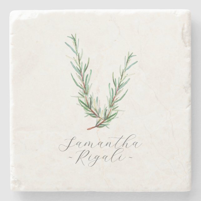 Porta-copo De Pedra Favor Personalizado Aquarela Alecrim (Frente)