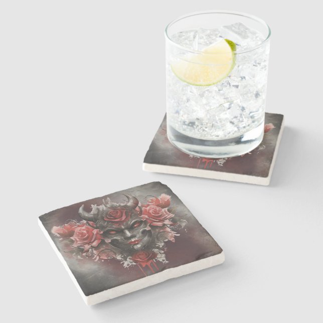 Porta-copo De Pedra Feitiçaria | Demônio Chifre-Escuro com Olhos Verme (Lateral)