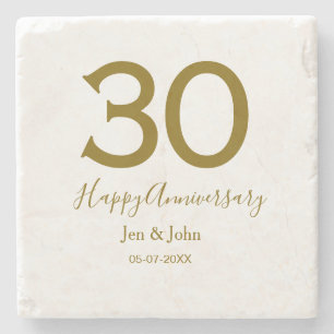 Porta-copo De Pedra Feliz 30 data de aniversário data ouro bold lete