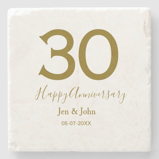 Porta-copo De Pedra Feliz 30 data de aniversário data ouro bold lete (Frente)