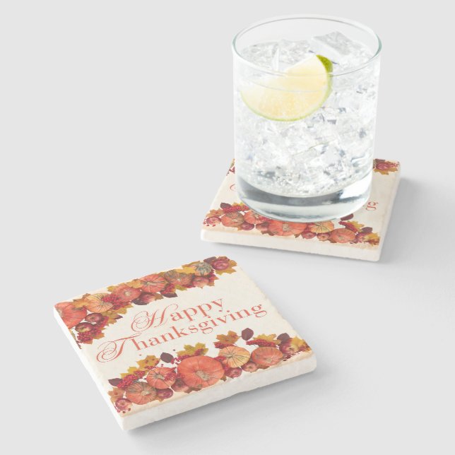 Porta-copo De Pedra Feliz Ação de Graças 2024 (Lateral)