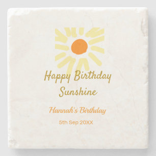 Porta-copo De Pedra Feliz aniversário amarelo laranja aniversário boho