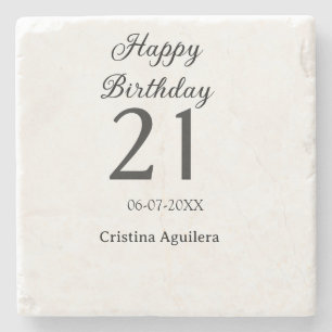 Porta-copo De Pedra Feliz aniversário de 21 anos letra negrito simples