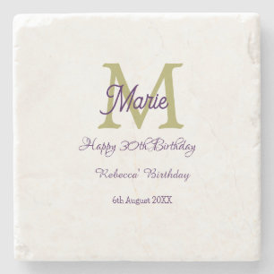Porta-copo De Pedra Feliz aniversário de 30 anos dourado nome monogram
