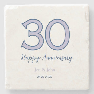 Porta-copo De Pedra Feliz aniversário de 30 anos nome data roxo pastel