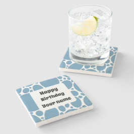 Porta-copo De Pedra Feliz aniversário, padrão azul