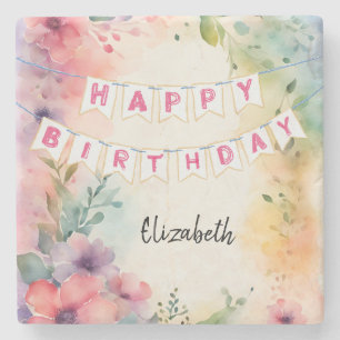 Porta-copo De Pedra Feliz Aniversário Personalizável