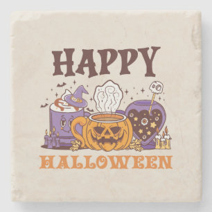Porta-copo De Pedra Feliz Café Halloween Breve