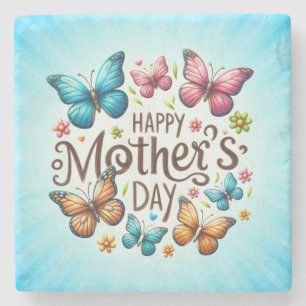 Porta-copo De Pedra Feliz Dia das Mães com Clipart de Borboletas