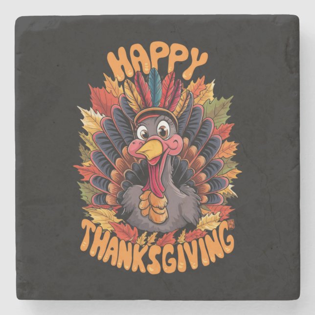 Porta-copo De Pedra Feliz Dia de Ação de Graças à Família Turca (Frente)