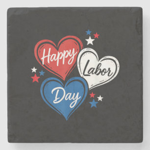 Porta-copo De Pedra Feliz Dia do Trabalho Corações Patrióticos Vermelh