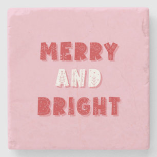 Porta-copo De Pedra Feliz e Brilho, Feliz Natal, Natal, Rosa