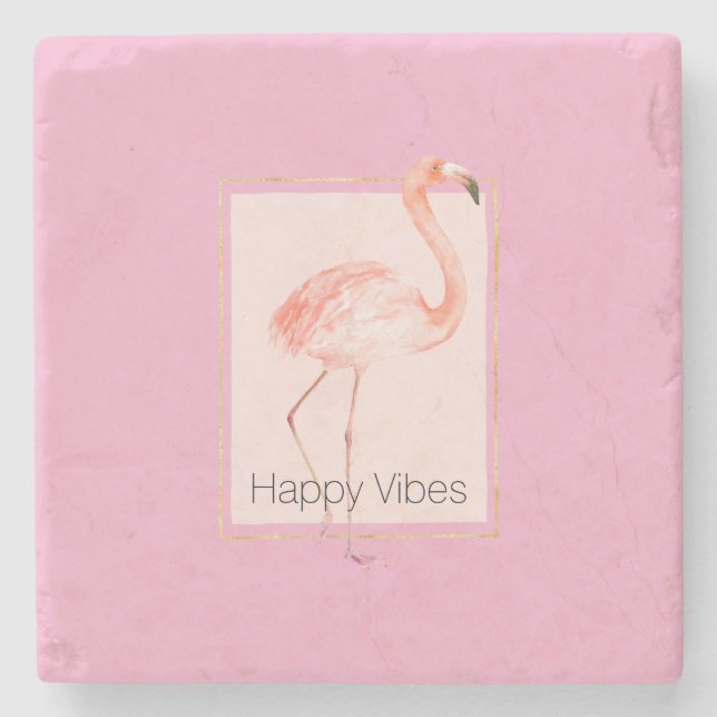 Porta-copo De Pedra Feliz Flamingo Rosa Chic (Frente)