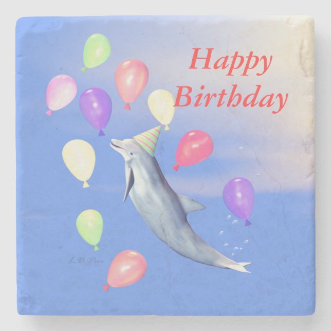 Porta-copo De Pedra Feliz Golfinho de Aniversário (Frente)