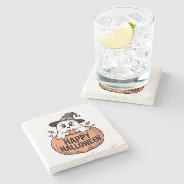 Porta-copo De Pedra Feliz Halloween Caffeine Ghost (Lateral)