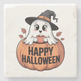 Porta-copo De Pedra Feliz Halloween Caffeine Ghost