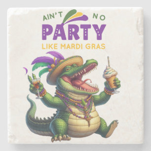 Porta-copo De Pedra Feliz Mardi Gras Alligator