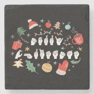 Porta-copo De Pedra Feliz Natal - ASL American Sign Language III