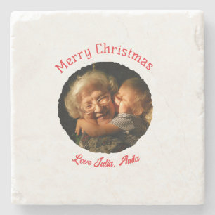 Porta-copo De Pedra Feliz Natal avó filha foto círculo