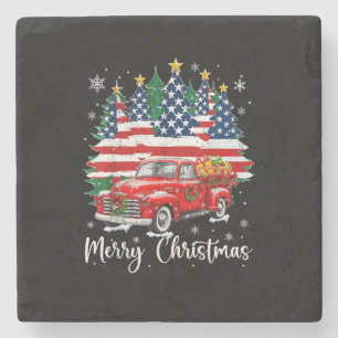 Porta-copo De Pedra Feliz Natal Caminhão Vermelho Antigo Bandeira dos